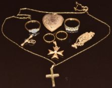 An 18ct gold ring set with diamonds in a platinum setting (diamond missing 2g), a 9ct gold ring