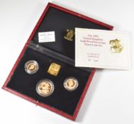 1992 Royal Mint limited edition (290/1,250) cased set of three Elizabeth II proof gold sovereigns