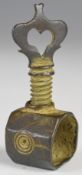 17th / 18thC or older brass or bronze nutcracker with engraved concentric circle decoration and