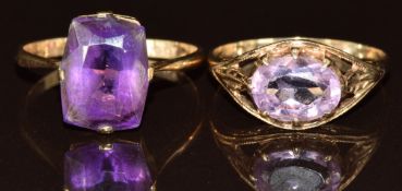 Two 9ct gold rings set with amethysts, 4.8g, size O & P