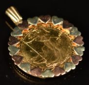 1/10oz 1987 gold Britannia in 9ct gold pendant mount, 4.1g