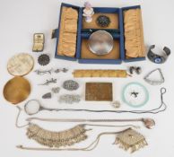 A collection of jewellery including Art Deco paste set bracelet and brooch, 800 grade brooch,