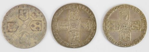 Three George III sixpences comprising two 1757 and one 1787