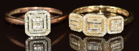 Two 9ct gold rings, both set with diamonds, 5.5g, size S & Q