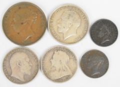 George IV and later English coinage to comprising three pre 1920 silver coins, weight 36g, 1858