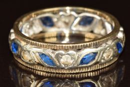 A 9ct gold eternity ring set with synthetic spinel, 3.1g, size J