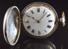 James English of Strand London hallmarked silver full hunter pocket watch with gold hands, black