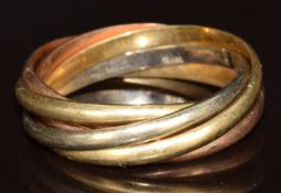 A 14k five band tri-coloured Russian style wedding ring, 6.3g, size Q
