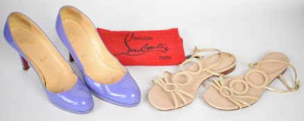 Christian Louboutin nude leather sandals, size 39.5 and a pair of Christian Louboutin lilac patent