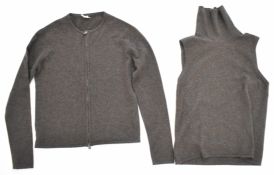Hermès twinset comprising sleeveless brown cashmere roll neck jumper and matching Hermès brown