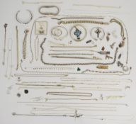 A collection of silver jewellery including belcher chain, curb link bracelet, nine further