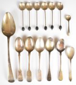 Georgian and later hallmarked silver cutlery to include table spoon, Exeter fiddle pattern teaspoons