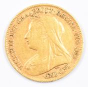 1895 Queen Victoria gold half sovereign with veiled head