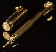 Victorian / Edwardian gold propelling pencil set with four rows of rose cut diamonds, 17.9g, 3.3cm