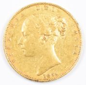 1845 Queen Victoria gold full sovereign with young head and shield reverse