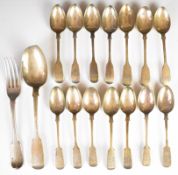 Georgian and later hallmarked silver fiddle pattern cutlery to include table spoon, table fork,