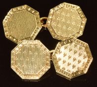 A pair of 18ct gold cufflinks with engine turned decoration, Birmingham 1927, by G H Johnstone & Co,