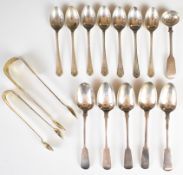 Hallmarked silver cutlery comprising two pairs of sugar tongs, set of seven Walker and Hall