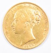 1844 Queen Victoria gold full sovereign with young head and shield reverse