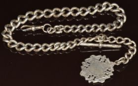 A silver graduated Albert with T bar and fob, Birmingham 1903, 92g, 46cm