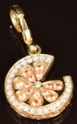 An 18ct gold charm / pendant in the form of an orange slice set, with Padparadscha sapphires and