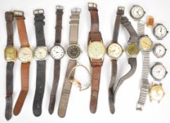 Sixteen various wristwatches including three 9ct gold examples, Albo Sport chronograph, silver