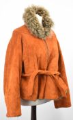 Hermès ladies orange suede jacket with fur lining