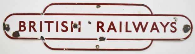 British Railways Midland Region vintage poster board top enamel sign formed as a totem, length 41cm