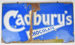 Cadbury's Chocolate vintage enamel advertising sign with Cadbury No6 lower left and property of