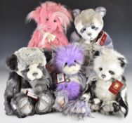Five Charlie Bears by Isabelle Lee comprising Kerri CB171757, Carson CB201925, Roger CB202053B, Aunt