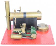 Bowman M122 live steam engine with twin oscillating cylinders each with drip oiler, on a Meccano