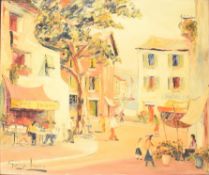 George Hann (1900-1979) oil on canvas of a French coastal townscape in the manner of D'Oyly John,