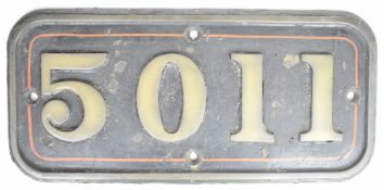 5011 Tintagel Castle Great Western Railway cabside number plate. Tintagel Castle was built in 1927