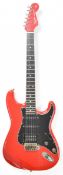 Fender Squire JV Series Stratocaster electric guitar in lipstick red finish with rosewood fretboard,