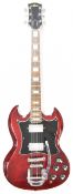 Aria SG style electric guitar in heritage cherry finish with rosewood fretboard, pearlescent inlays,