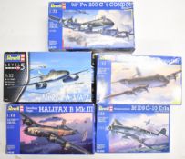 Five Revell 1:72 and 1:32 scale plastic model aeroplane kits comprising Messerschmitt Bf109 G-10