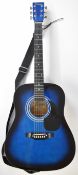 Encore acoustic guitar model EN155BLMOFT in blue burst finish with ebony fretboard, pearlescent