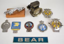Vintage and classic motoring interest badges and collectables to include Jaguar car mascot, length