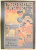 Travel advertising poster The Continent via Dover - Ostend, Twice Daily, 3 Hours Sea Passage,
