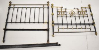 19th or early 20thC iron and brass double bed frame, overall width 140cm