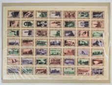 Australia Travel Association labels in complete sheet of 49 stamps
