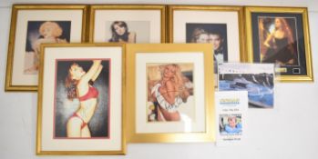 [Celebrity Autographs] Group of six signed and framed photographs of film actresses, models and