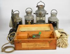 Set of four galvanized ship's lamps comprising anchor, stern, starboard and port, and a Walker '