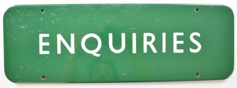 British Railways Southern Region vintage enamel Enquiries station door sign, 15.5 x 46cm