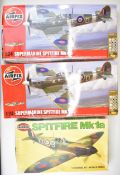 Three Airfix 1:24 scale plastic model Spitfire kits comprising Mk1A and two Supermarine Mk VB, all