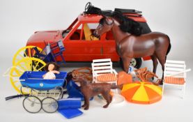 Five Pedigree Sindy playsets and vehicles comprising Walk in the Park, Garden Furniture, Chestnut
