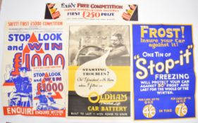 Five circa 1920s vintage car and similar posters comprising Oldhams batteries, 