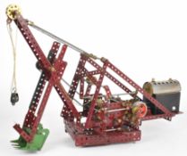 Meccano live steam model of a rail mounted excavator, running on 45mm track, the Mamod Meccano