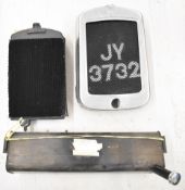 Austin Seven chrome radiator surround, two radiator cores and a petrol tank to suit box saloon,