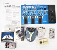 Seven guitar effects pedals by Boss, Digitech, Danelectro and similar manufacturers to include a